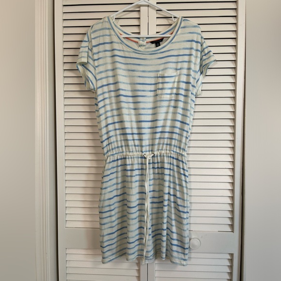 Tommy Hilfiger Striped Pullover Mini Dress Side Pockets Drawstring Waist Medium - Picture 2 of 9